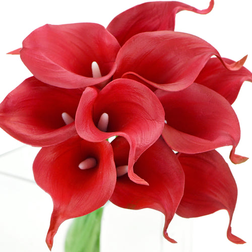 Vivid Red Real Touch Calla Lilies Artificial Flower Bouquet 10 Stems