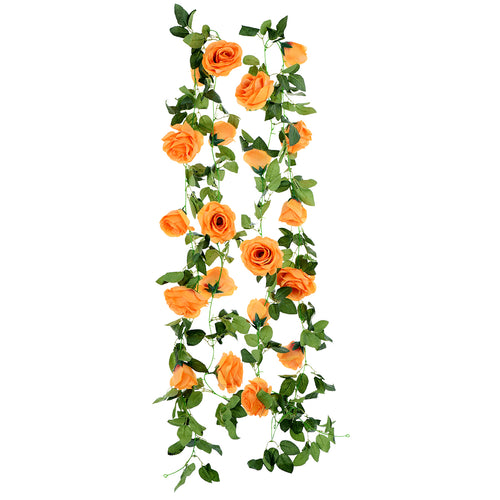 Artificial Silk Rose Garlands Vine Plant Flower Leaves (Mandarin Orange) 2 Pcs