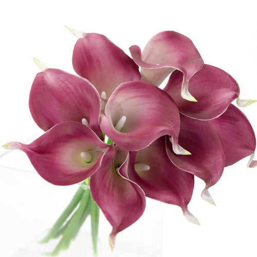 Dark Magenta Real Touch Calla Lilies Artificial Flower Bouquet 10 Stems