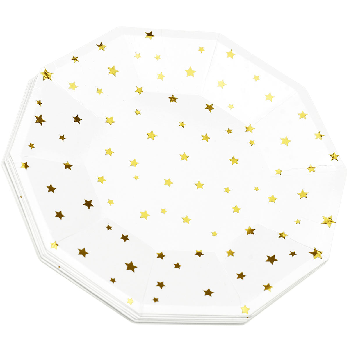 Gold Stars White Party Paper Plates (Large) 24 Pieces