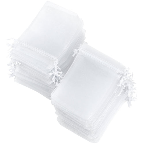 White Organza Bags with Ribbon Drawstring (Medium) 100 Pcs/Pack