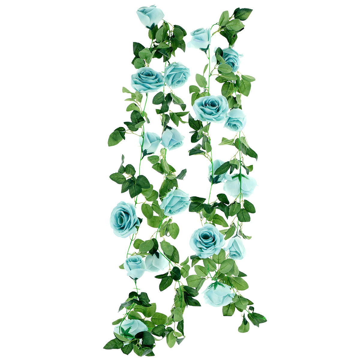Artificial Silk Rose Garlands Vine Plant Flower Leaves (Sky Blue) 4 Pcs