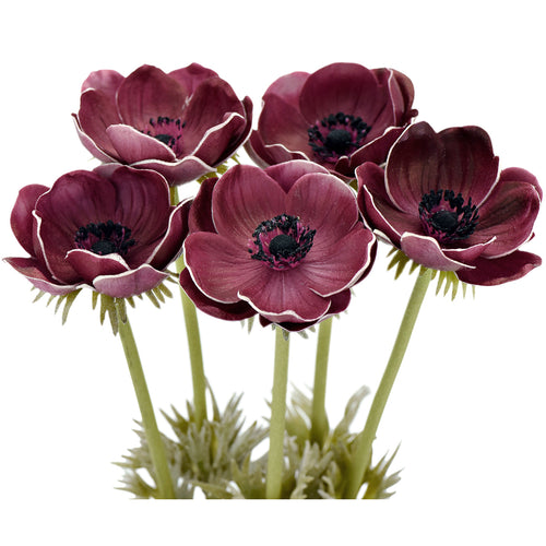5 Long Stems (Deep Red Wine) Anemone ‘Real Touch’ Artificial Flower