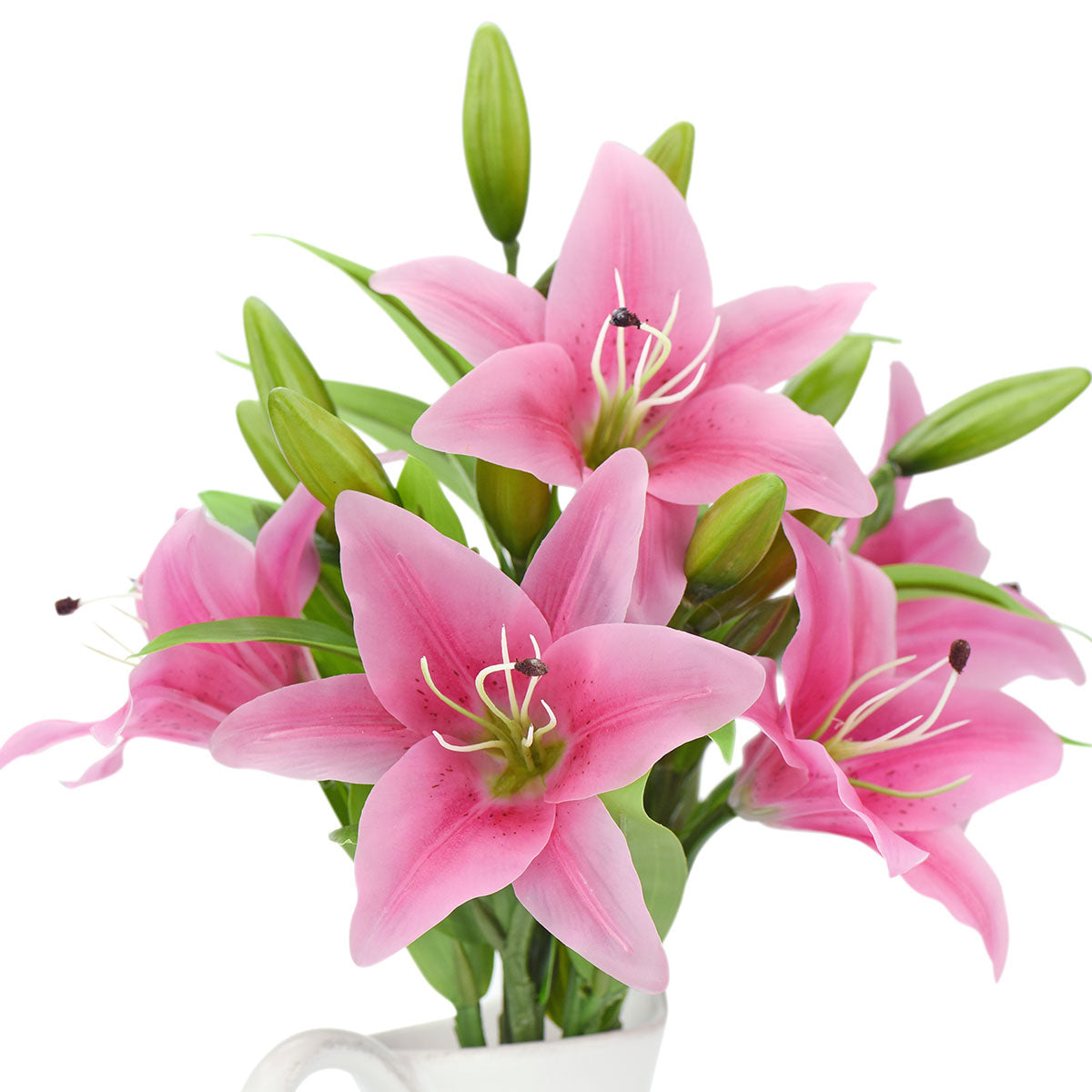 Real Touch Deep Pink Lilies Artificial Flower Bouquet 5 Stems