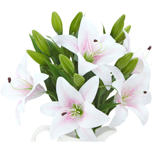 Real Touch White | Light Pink Lilies Artificial Flower Bouquet 5 Stems
