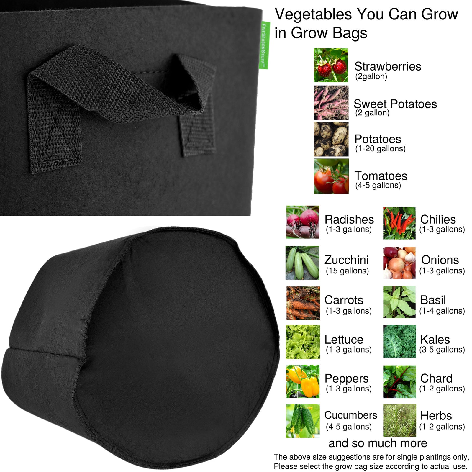 6 Pack 18 Gallons Grow Bags - Breathable Fabric Pots for Healthier Plants Vegetables Flowers – Heavy Duty Thick Containers with Sturdy Handles - Aeration Planters for Smart Gardening (Black)