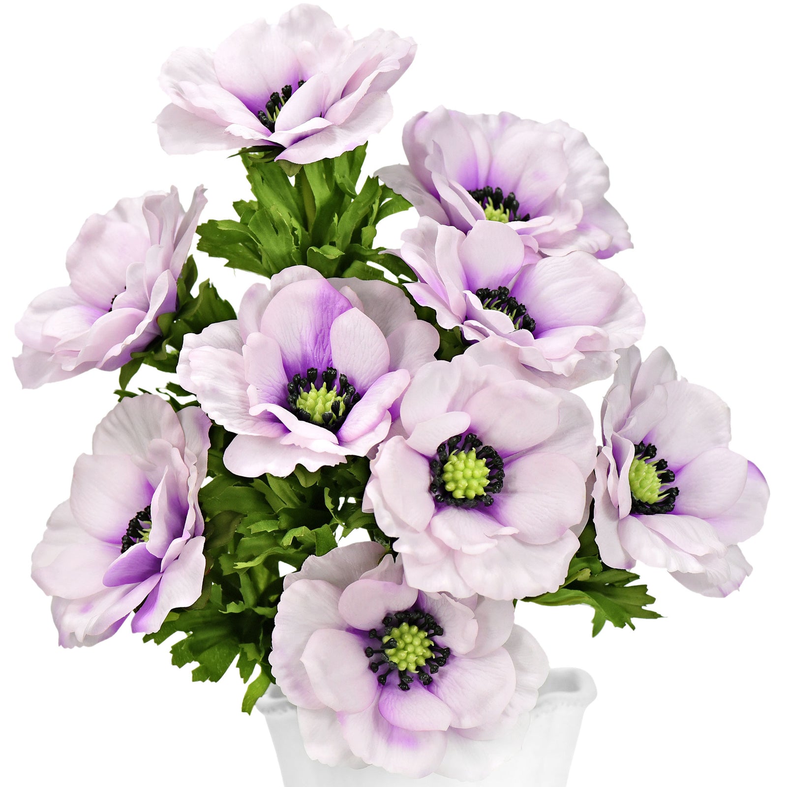 9 Long Stems of ‘Real Touch’ (Violet Purple) Artificial Anemone Silk Flowers with Leaves 48cm (18.9 inches)