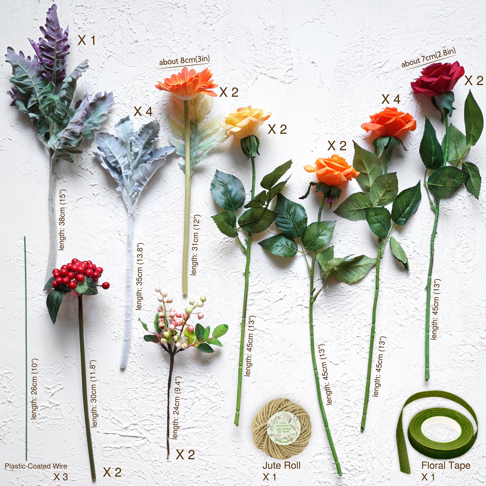 26 PCS DIY Set Real Touch Mix Roses Gerberas Berries Artificial Flower –  FiveSeasonStuff