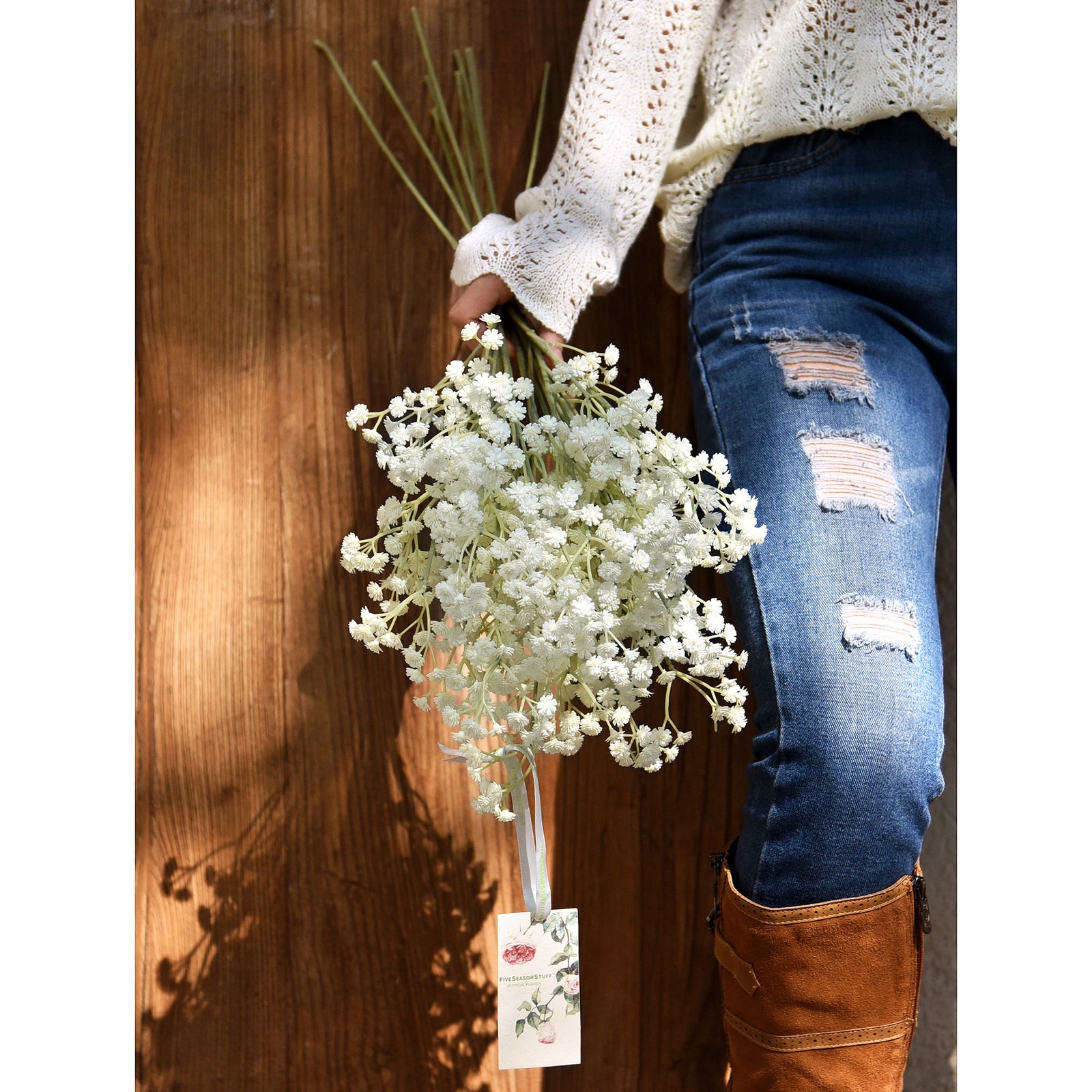 FiveSeasonStuff Baby's Breath Artificial Flowers 10 Baby's Breath Gypsophila 2 ft Tall Long Stems for Floral Arrangement, Wedding Flower Bouquet Décor (Vintage White)