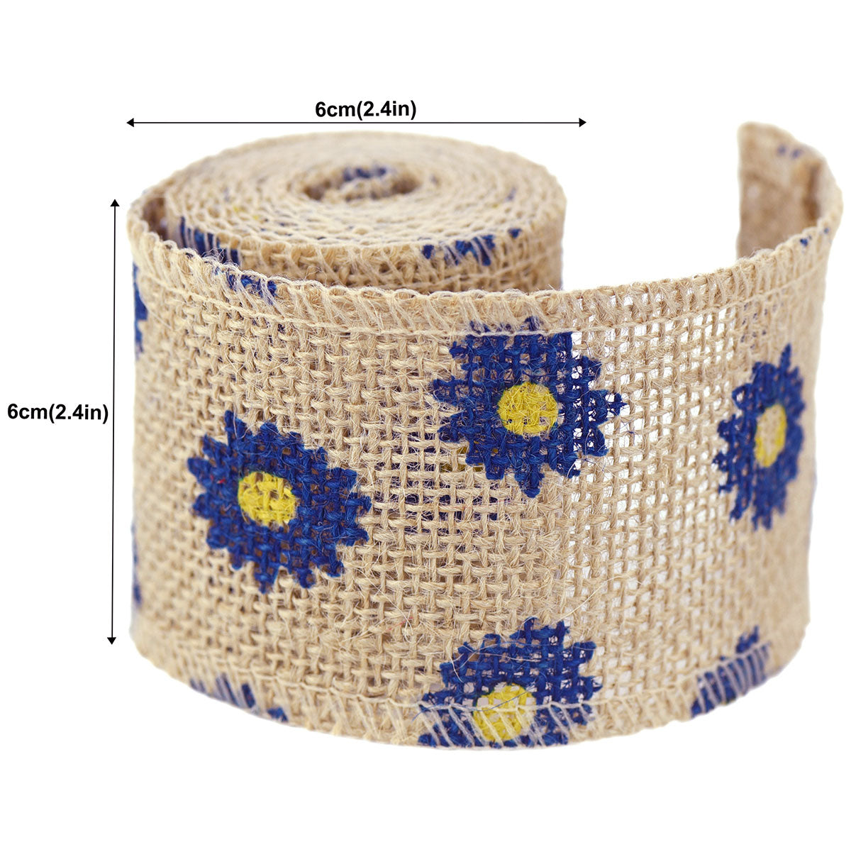FiveSeasonStuff Natural Burlap Ribbon, Hessian Jute Ribbon Twine Roll, for Gift Wrap Packaging, Wedding Décor, Home Party Art Craft DIY Decoration (Blue and Yellow Flowers)