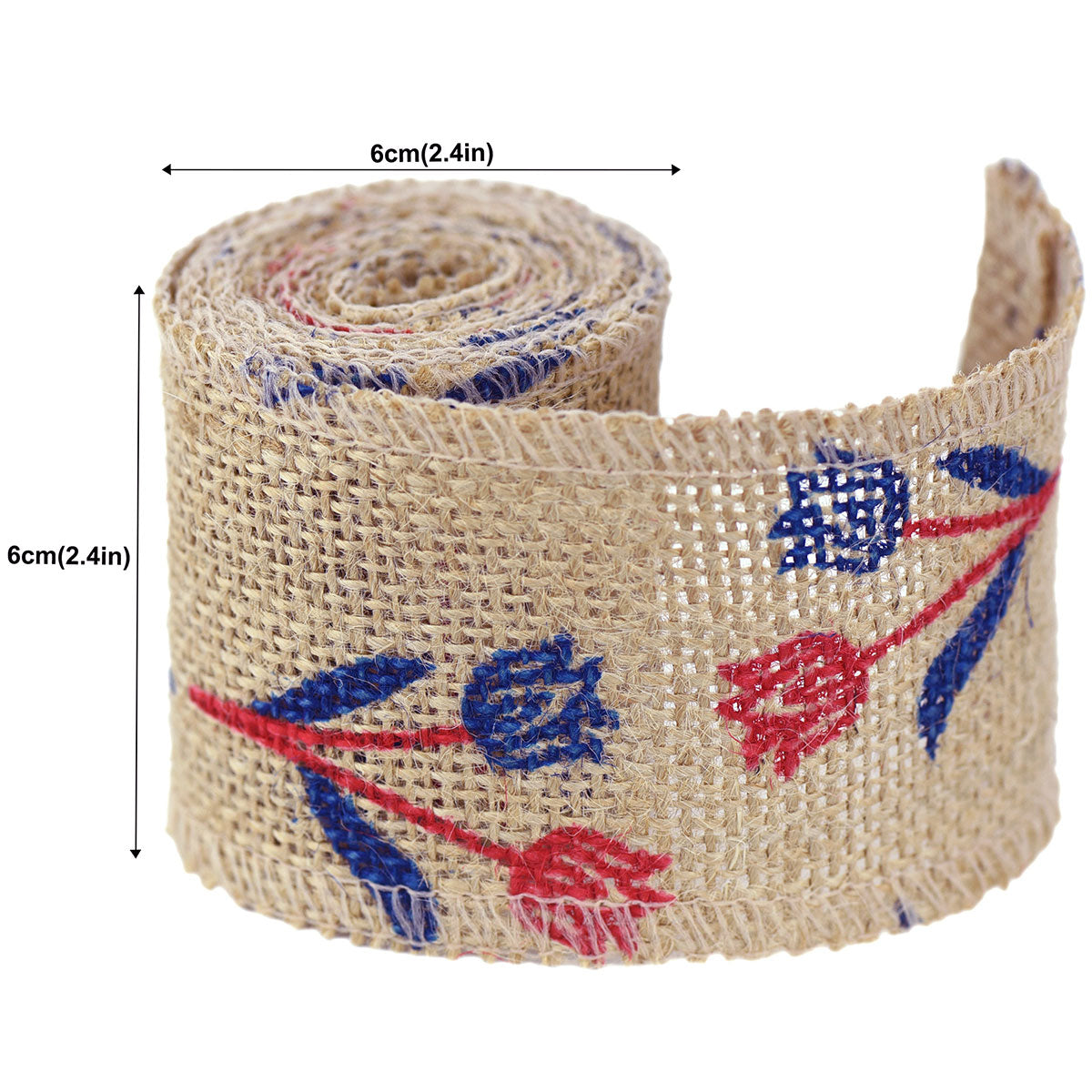 FiveSeasonStuff Natural Burlap Ribbon, Hessian Jute Ribbon Twine Roll, for Gift Wrap Packaging, Wedding Décor, Home Party Art Craft DIY Decoration (Blue & Red Flowers)