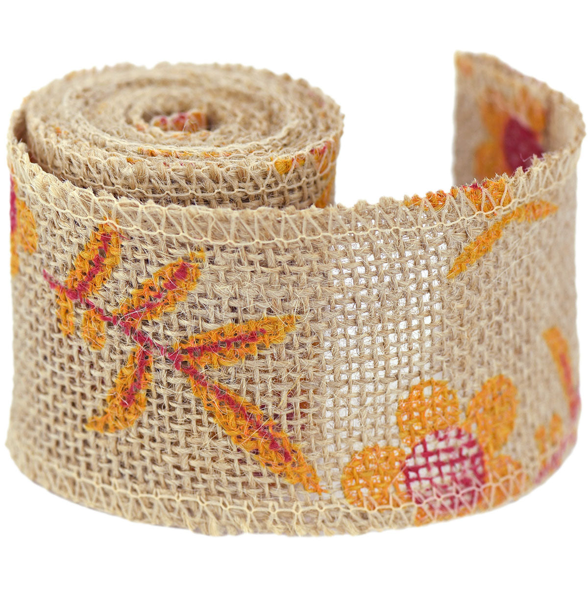 FiveSeasonStuff Natural Burlap Ribbon, Hessian Jute Ribbon Twine Roll, for Gift Wrap Packaging, Wedding Décor, Home Party Art Craft DIY Decoration (Yellow Flowers)