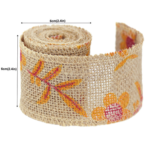 FiveSeasonStuff Natural Burlap Ribbon, Hessian Jute Ribbon Twine Roll, for Gift Wrap Packaging, Wedding Décor, Home Party Art Craft DIY Decoration (Yellow Flowers)