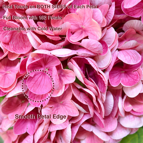 FiveSeasonStuff 2 Stems Real Touch Petals and Leaves Artificial Hydrangea Flowers Long Stem Floral Arrangement (Mixed Pink)