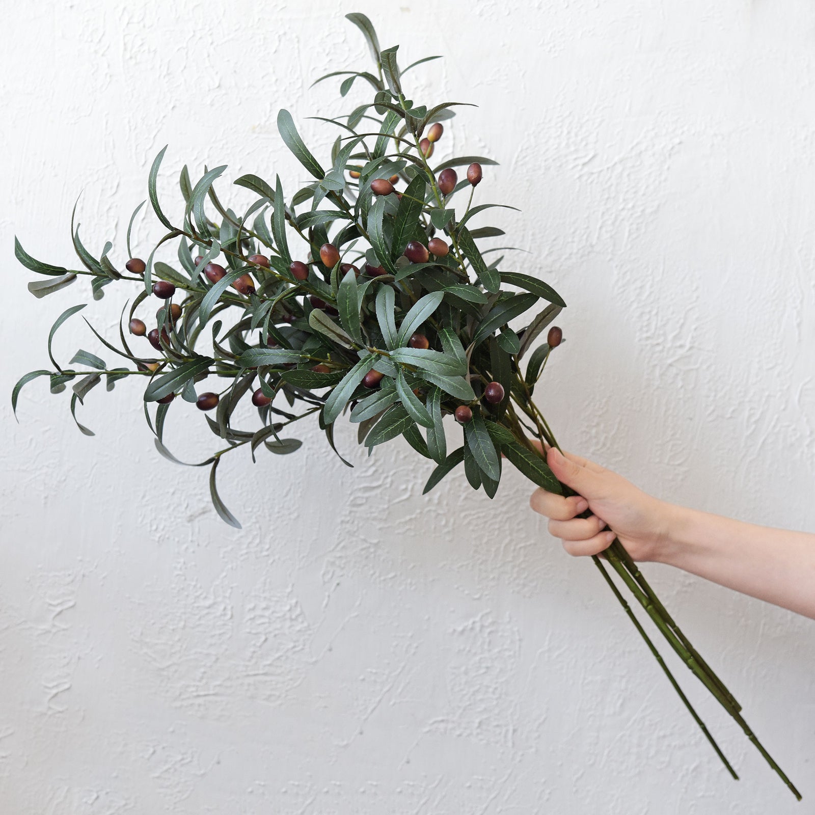 6 Stems Artificial Olive Leaves and Branches with Olives Greenery Floral Arrangement 31 inches (78cm)