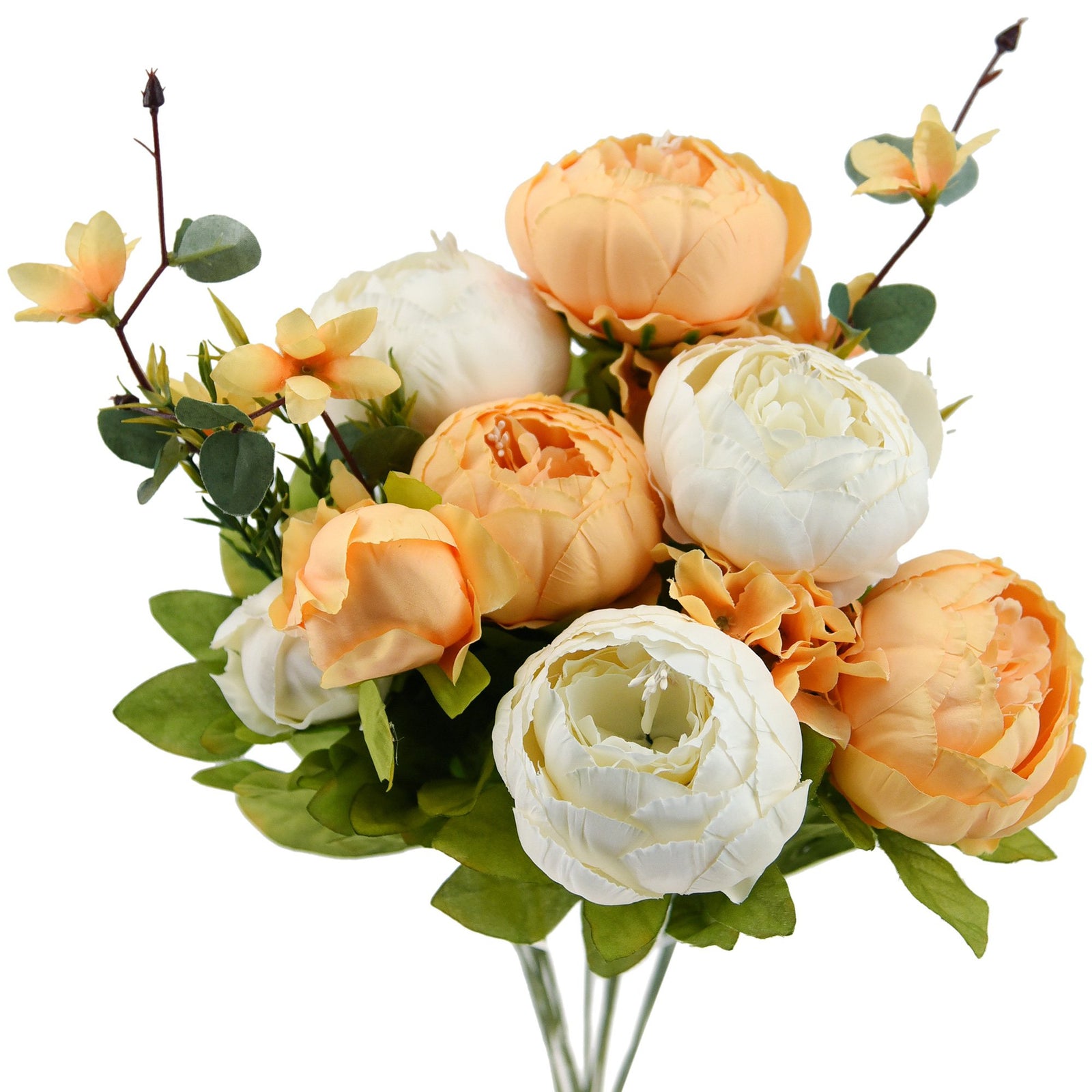 FiveSeasonStuff Orange and White Silk Peonies Artificial Flower Bouquet