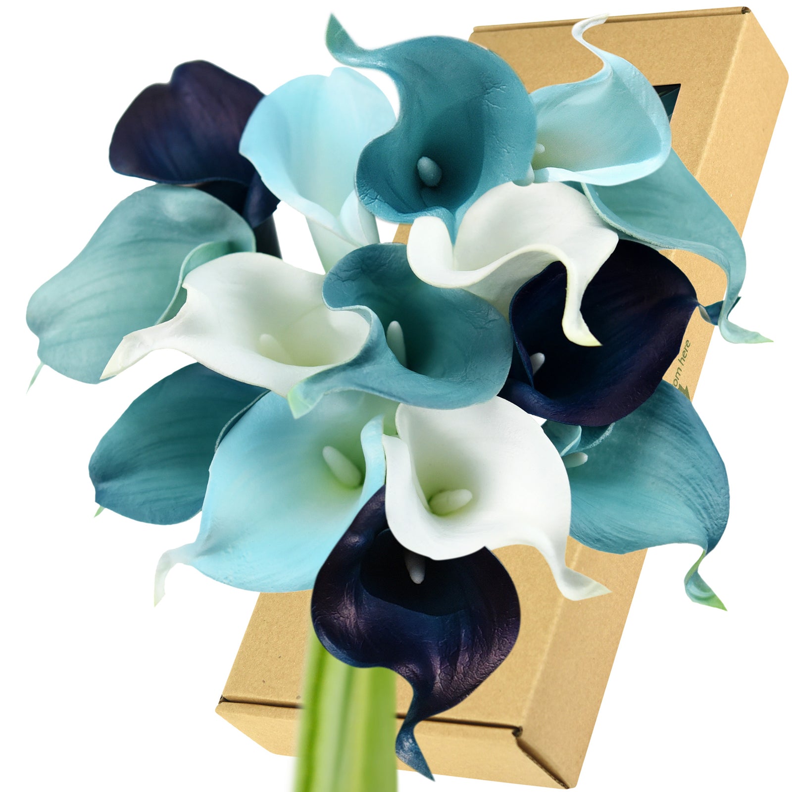 FiveSeasonStuff 15 Stems Real Touch (Posh Blue Mix) Calla Lilies Artificial Flower Bouquet, Wedding, Bridal, Party, Home Décor DIY