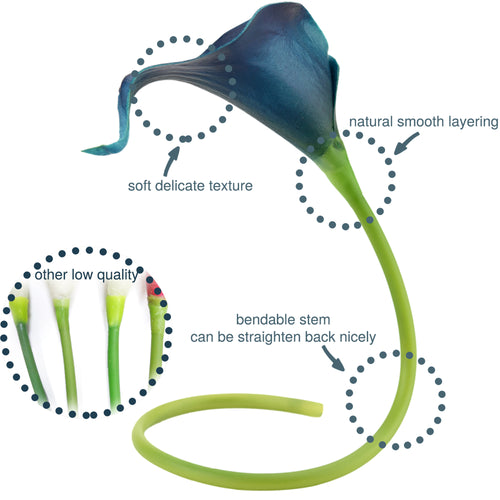 FiveSeasonStuff 15 Stems Real Touch (Stargazer Purple Blue & Black) Calla Lilies Artificial Flower Bouquet, Wedding, Bridal, Home Décor DIY