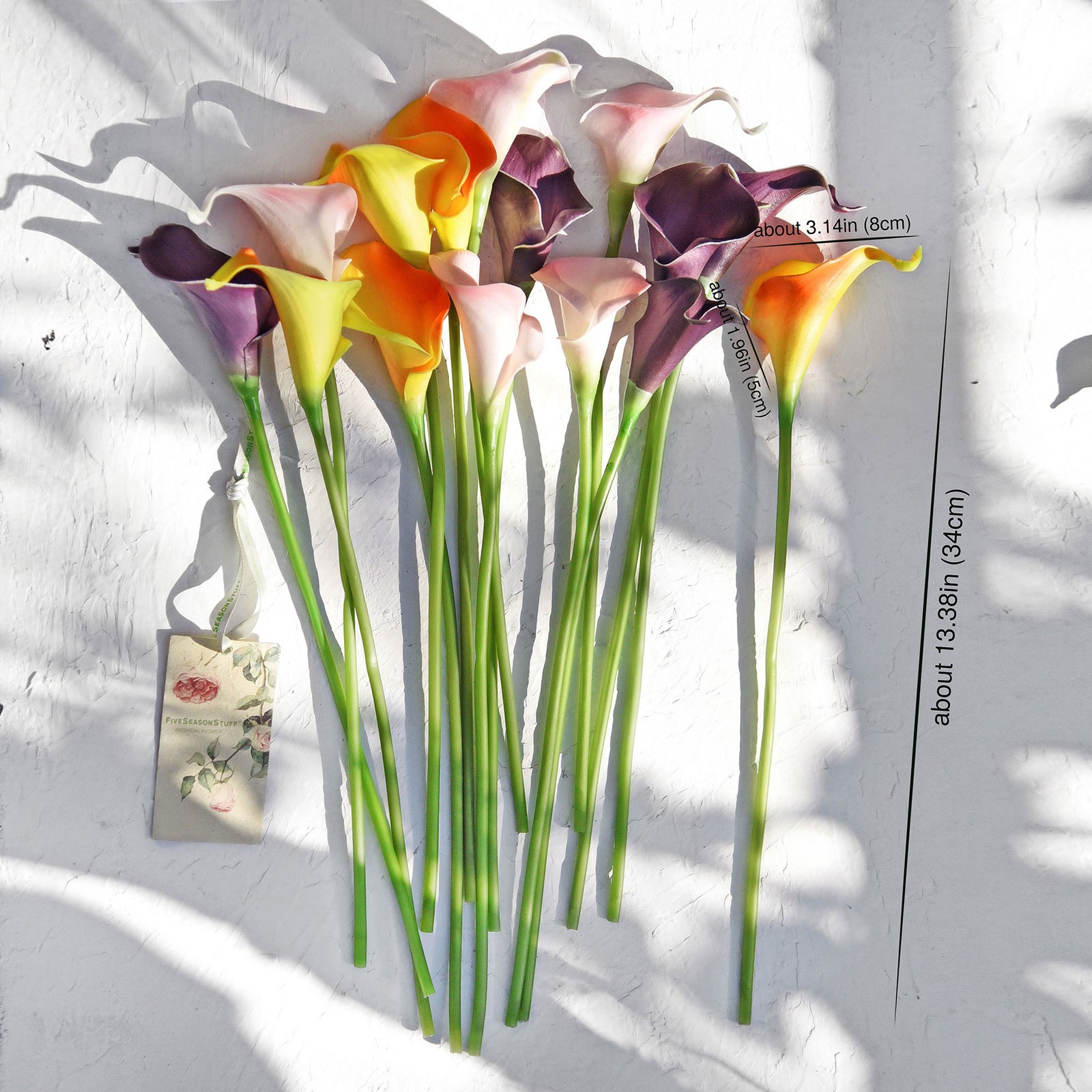 FiveSeasonStuff 15 Stems Real Touch (Rainbow Trio) Calla Lilies Artificial Flower Bouquet, Wedding, Bridal, Home Décor DIY