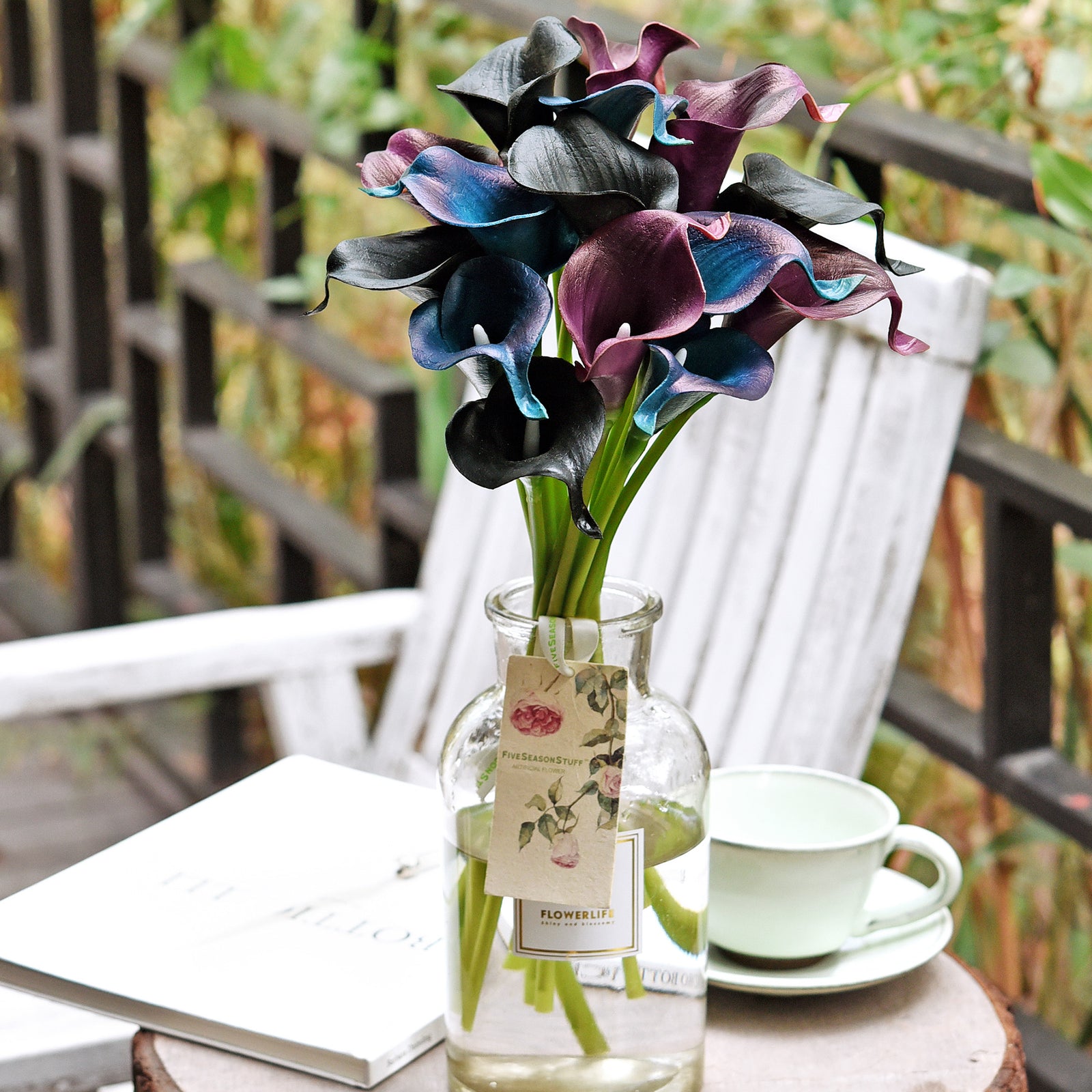 FiveSeasonStuff 15 Stems Real Touch (Stargazer Purple Blue & Black) Calla Lilies Artificial Flower Bouquet, Wedding, Bridal, Home Décor DIY
