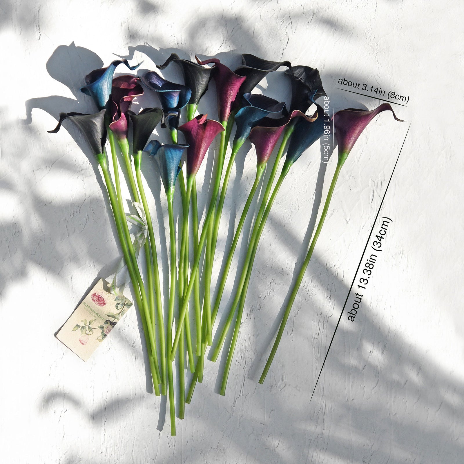 FiveSeasonStuff 15 Stems Real Touch (Stargazer Purple Blue & Black) Calla Lilies Artificial Flower Bouquet, Wedding, Bridal, Home Décor DIY