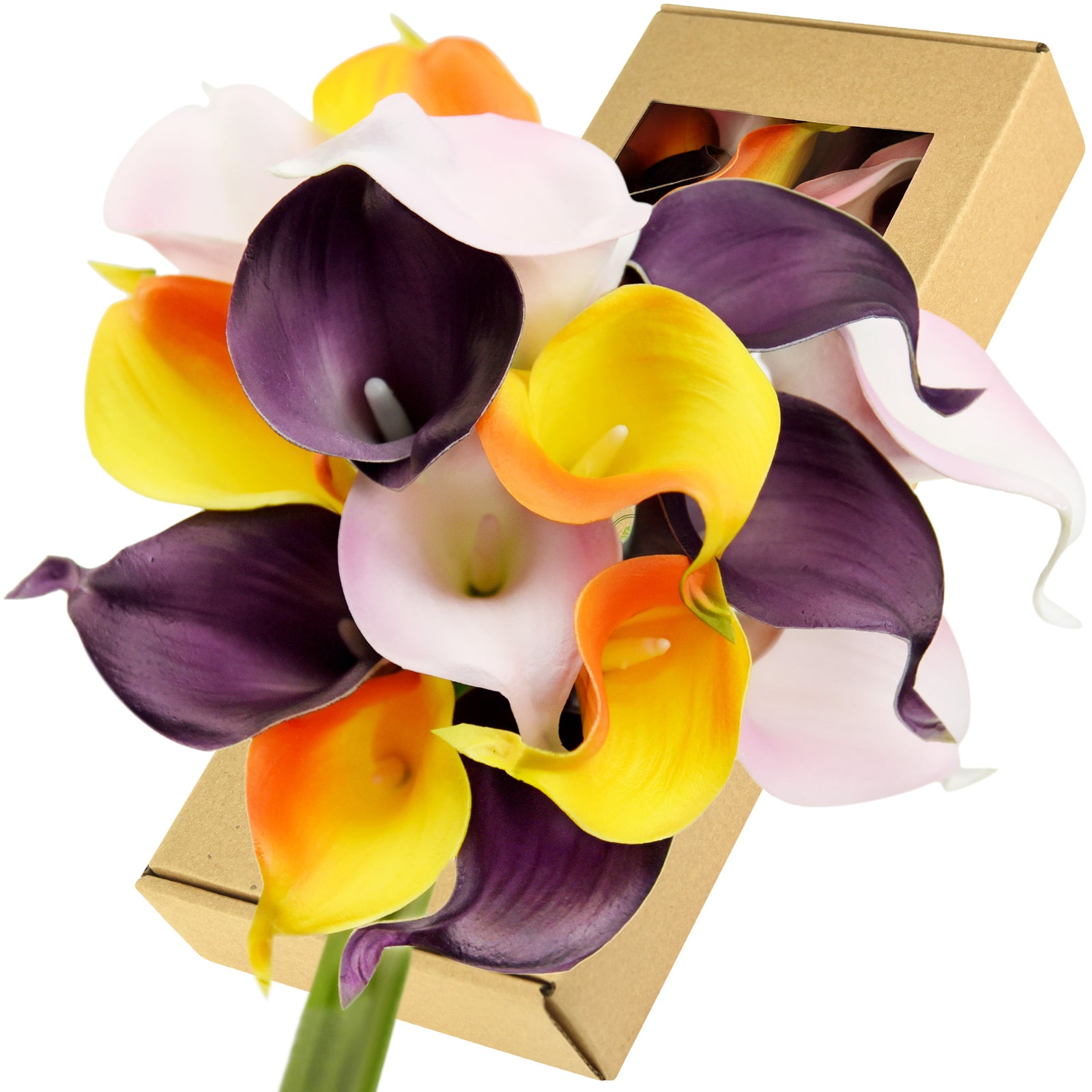 FiveSeasonStuff 15 Stems Real Touch (Rainbow Trio) Calla Lilies Artificial Flower Bouquet, Wedding, Bridal, Home Décor DIY