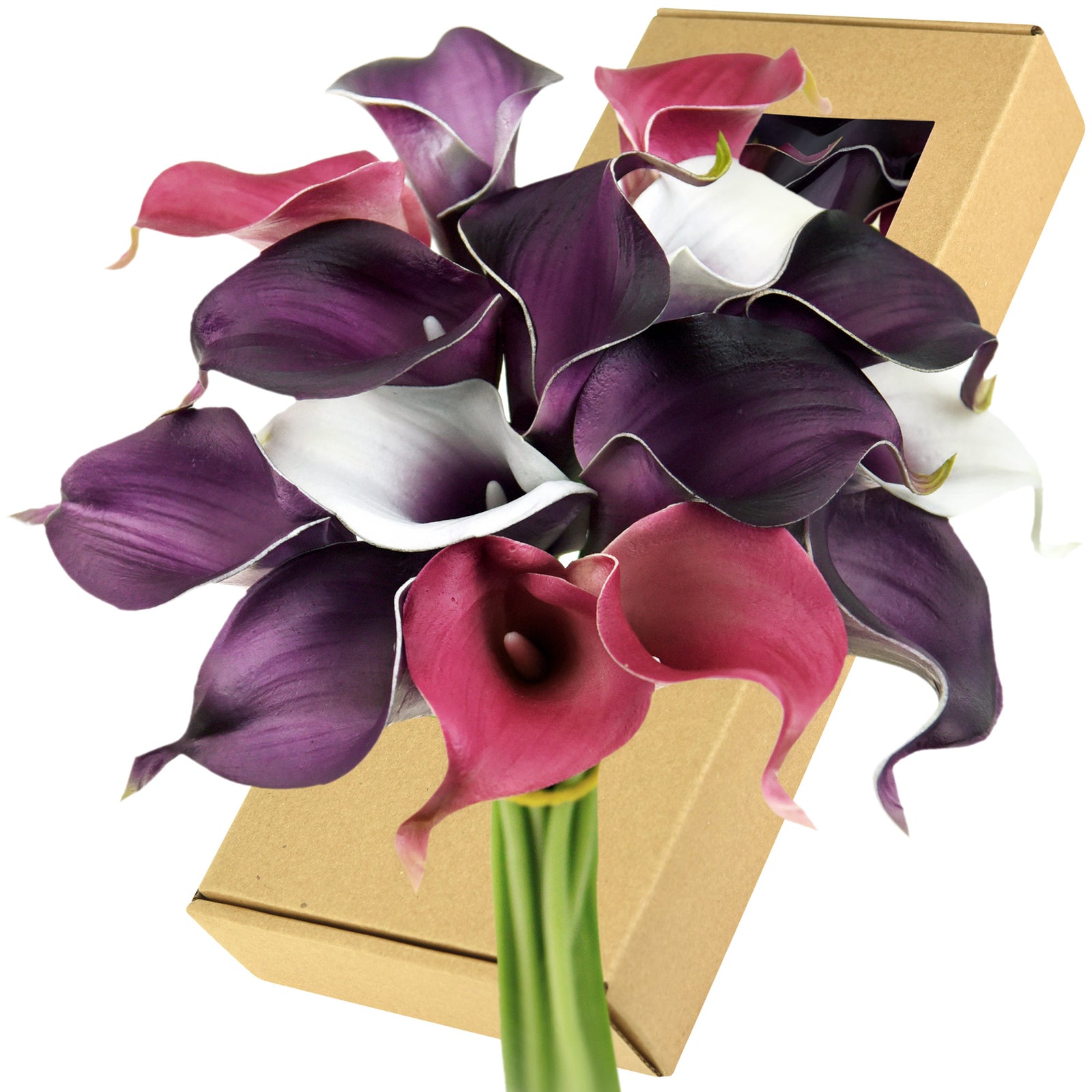 FiveSeasonStuff 15 Stems Real Touch (Joyful Purple Mix) Calla Lilies Artificial Flower Bouquet, Wedding, Bridal, Party, Home Décor DIY