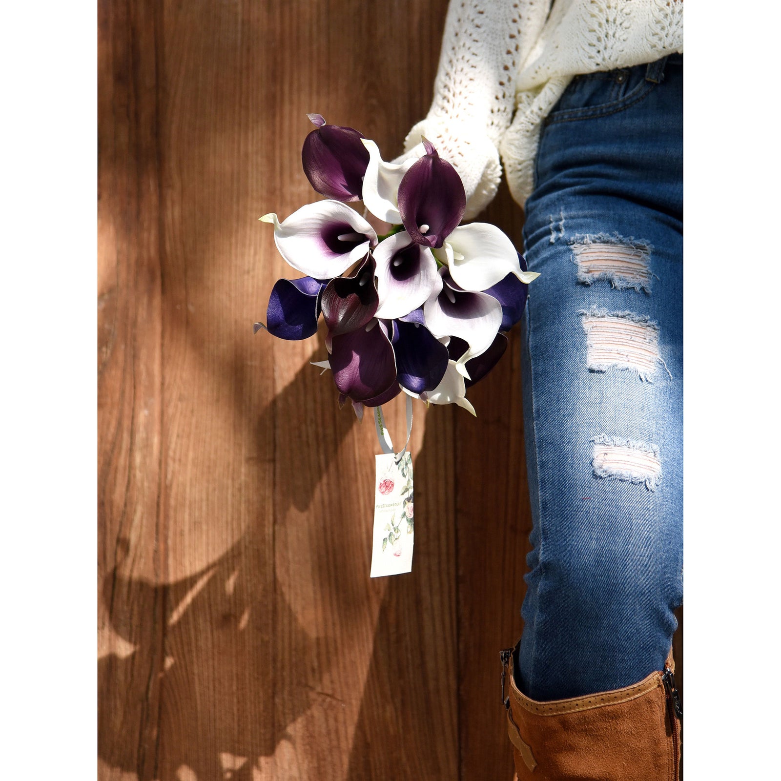 FiveSeasonStuff 15 Stems Real Touch (Purple Delight Mix) Calla Lilies Artificial Flower Bouquet, Wedding, Bridal, Home Décor DIY