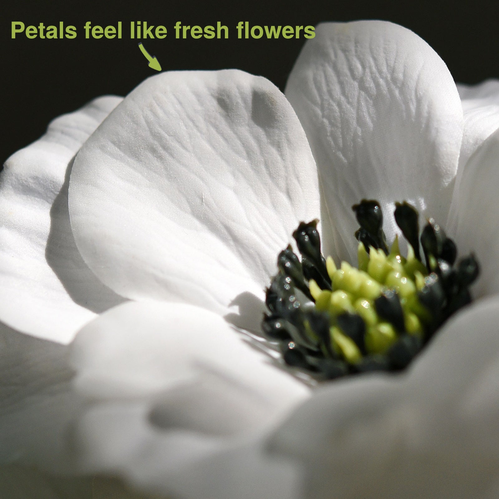 9 Long Stems of ‘Real Touch’ (White) Artificial Anemone Silk Flowers with Leaves 48cm (18.9 inches)