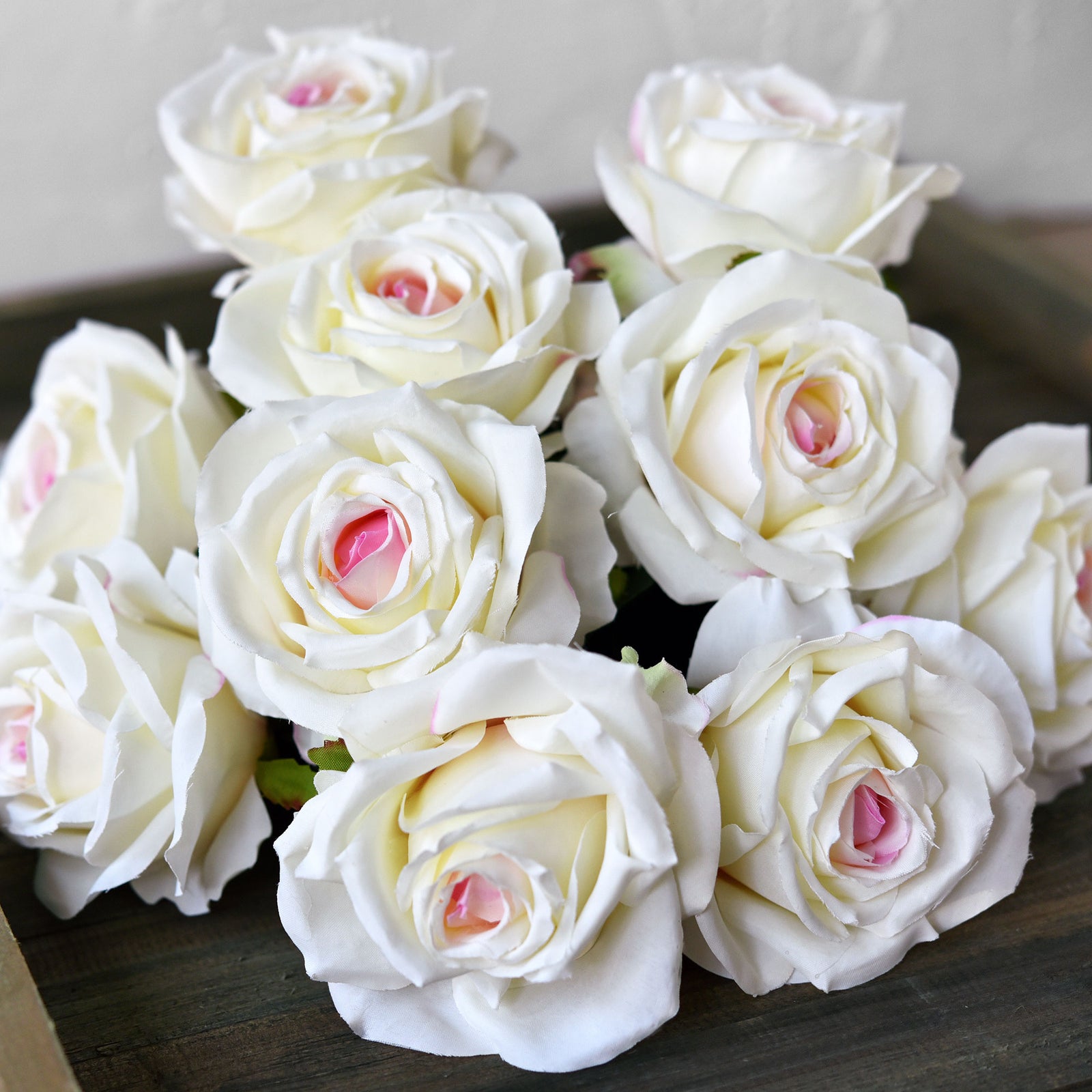1 Bundle Full Bloom Silk White with Pink Roses Artificial Flowers, Home Décor, Wedding, Bridal FiveSeasonStuff