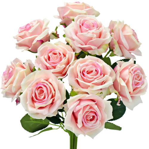 1 Bundle Full Bloom Silk Pink Roses Artificial Flowers, Home Décor, Wedding, Bridal FiveSeasonStuff