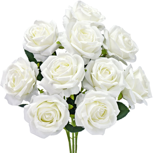 1 Bundle Full Bloom Silk White Roses Artificial Flowers, Home Décor, Wedding, Bridal
