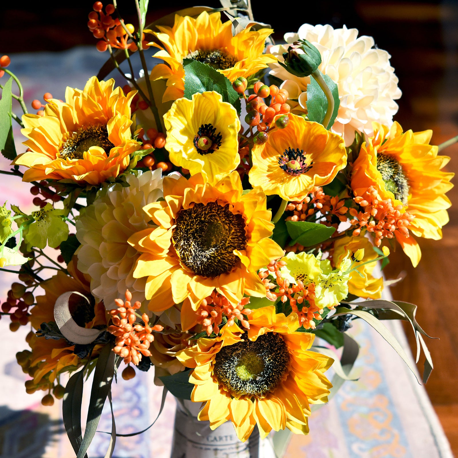FiveSeasonStuff Artificial Sunflowers, Yellow Silk Flowers Bouquet (10 Single Stems)