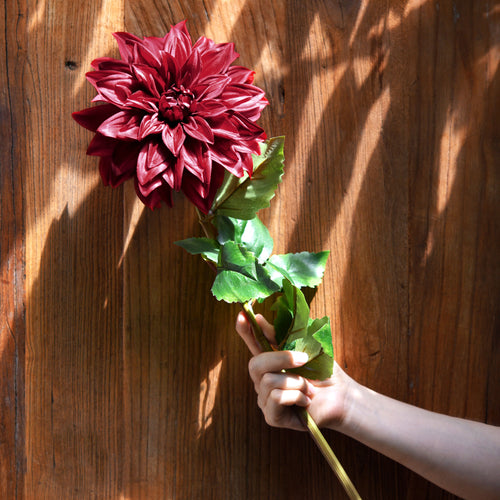 FiveSeasonStuff Artificial Flowers Dahlia Silk Flowers for Outdoors Indoors and Tall Vases (Merlot Red)