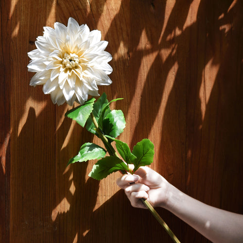 FiveSeasonStuff Artificial Flowers Dahlia Silk Flowers for Outdoors Indoors and Tall Vases (Classic White)