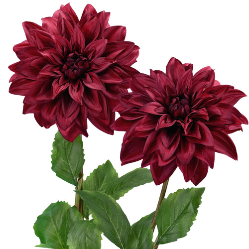 FiveSeasonStuff Artificial Flowers Dahlia Silk Flowers for Outdoors Indoors and Tall Vases (Merlot Red)