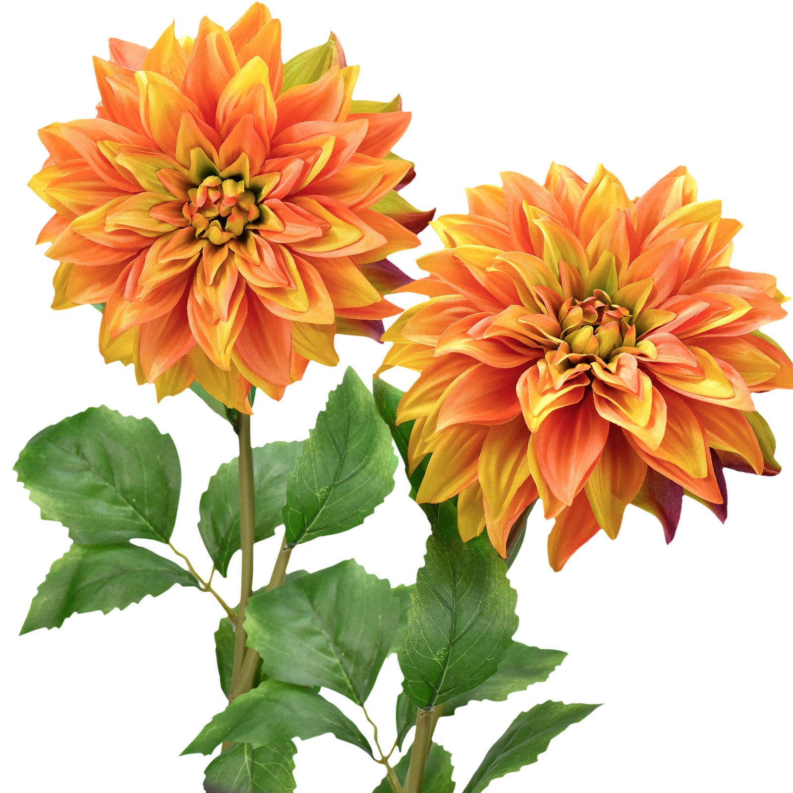 FiveSeasonStuff Artificial Flowers Dahlia Silk Flowers for Outdoors Indoors and Tall Vases (Amber Yellow Autumn Orange)