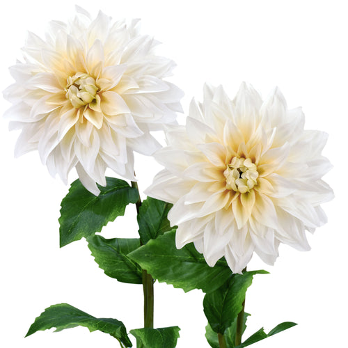 FiveSeasonStuff Artificial Flowers Dahlia Silk Flowers for Outdoors Indoors and Tall Vases (Classic White)
