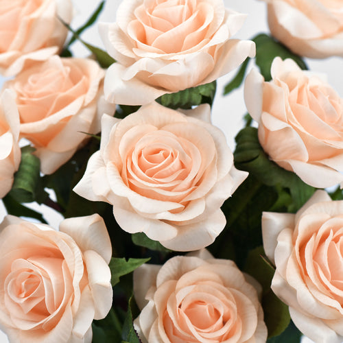 Apricot Pink Real Touch Roses Silk Artificial Flowers ‘Petals Feel and Look like Fresh Roses' 10 Stems