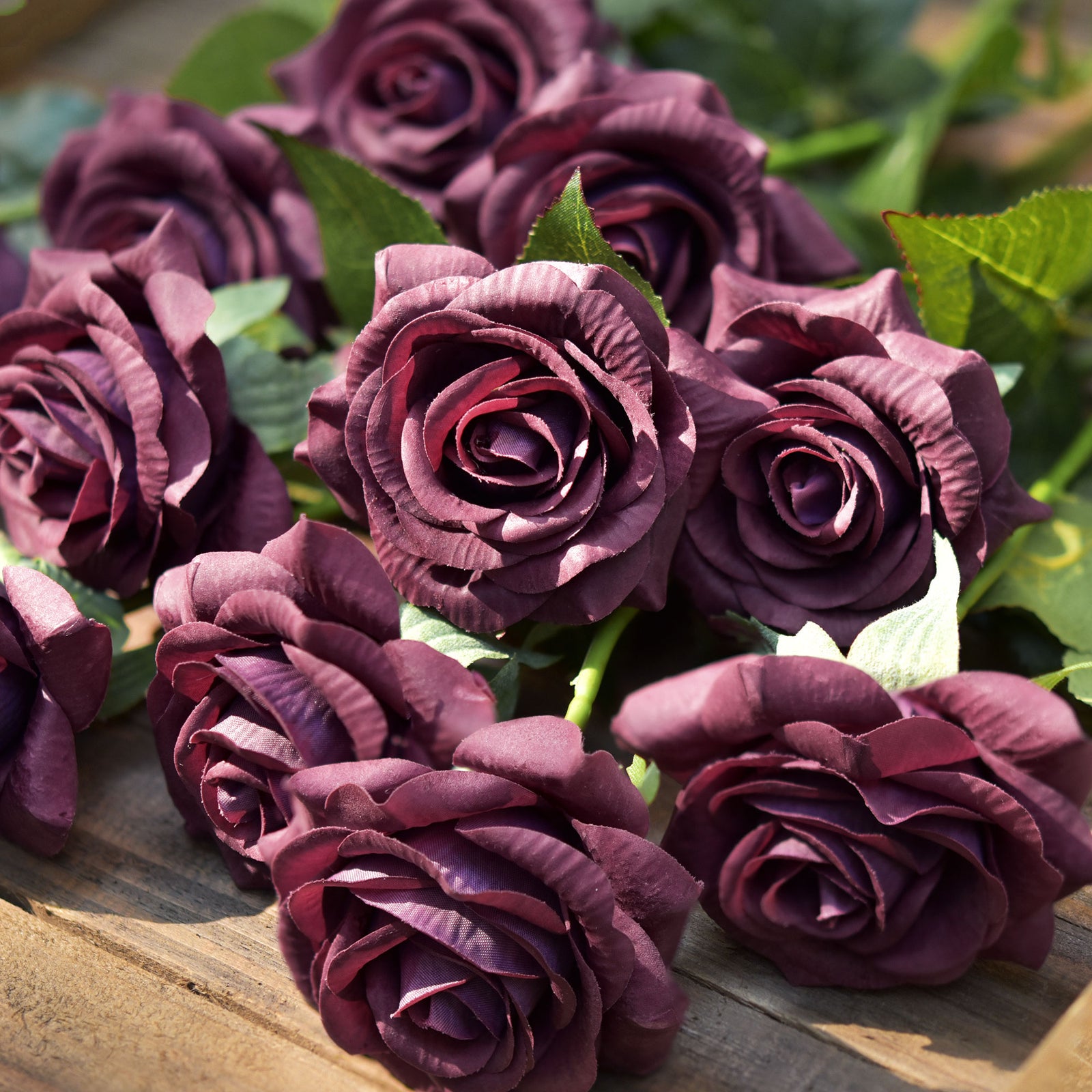 Real Touch 10 Stems Dark Purple Silk Artificial Roses Flowers 'Petals –  FiveSeasonStuff