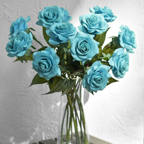 Real Touch 10 Stems Dark Turquoise Silk Artificial Roses Flowers ‘Petals Feel and Look like Fresh Roses'