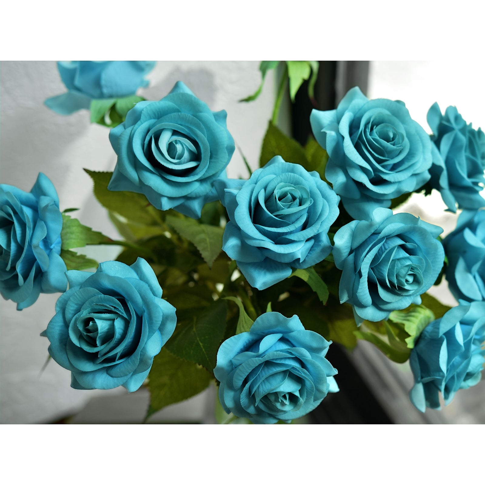 Real Touch 10 Stems Teal Silk Artificial Roses Flowers ‘Petals Feel and Look like Fresh Roses'