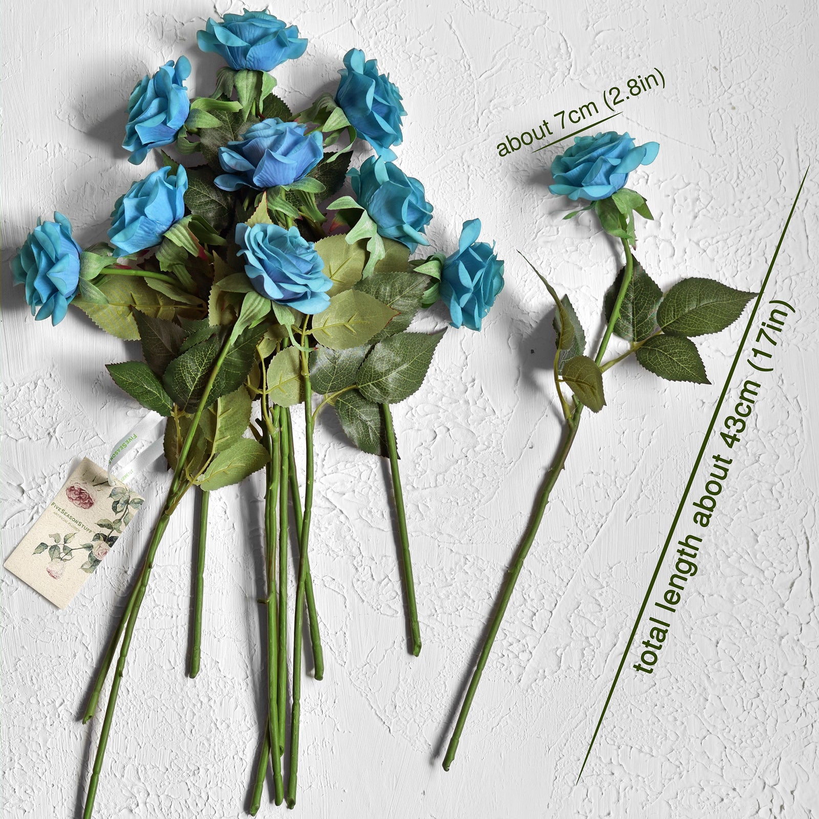 Real Touch 10 Stems Teal Silk Artificial Roses Flowers ‘Petals Feel and Look like Fresh Roses'