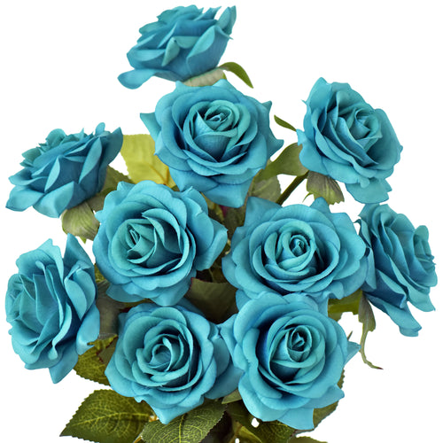 Real Touch 10 Stems Teal Silk Artificial Roses Flowers ‘Petals Feel and Look like Fresh Roses'