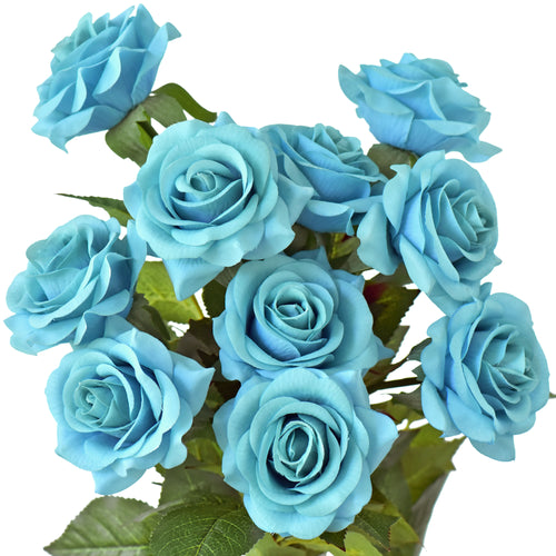 Real Touch 10 Stems Dark Turquoise Silk Artificial Roses Flowers ‘Petals Feel and Look like Fresh Roses'