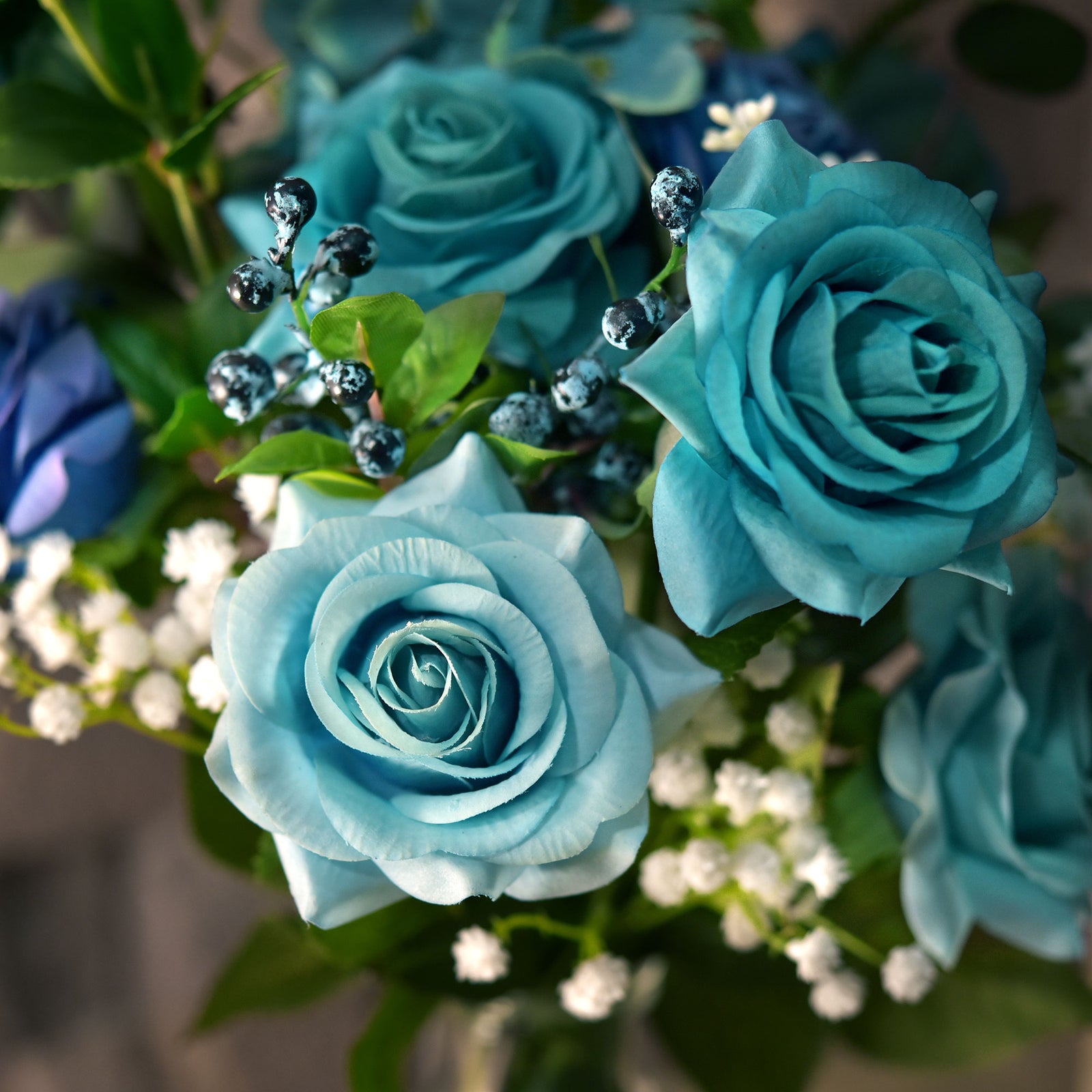 Real Touch 10 Stems Dark Turquoise Silk Artificial Roses Flowers ‘Petals Feel and Look like Fresh Roses'