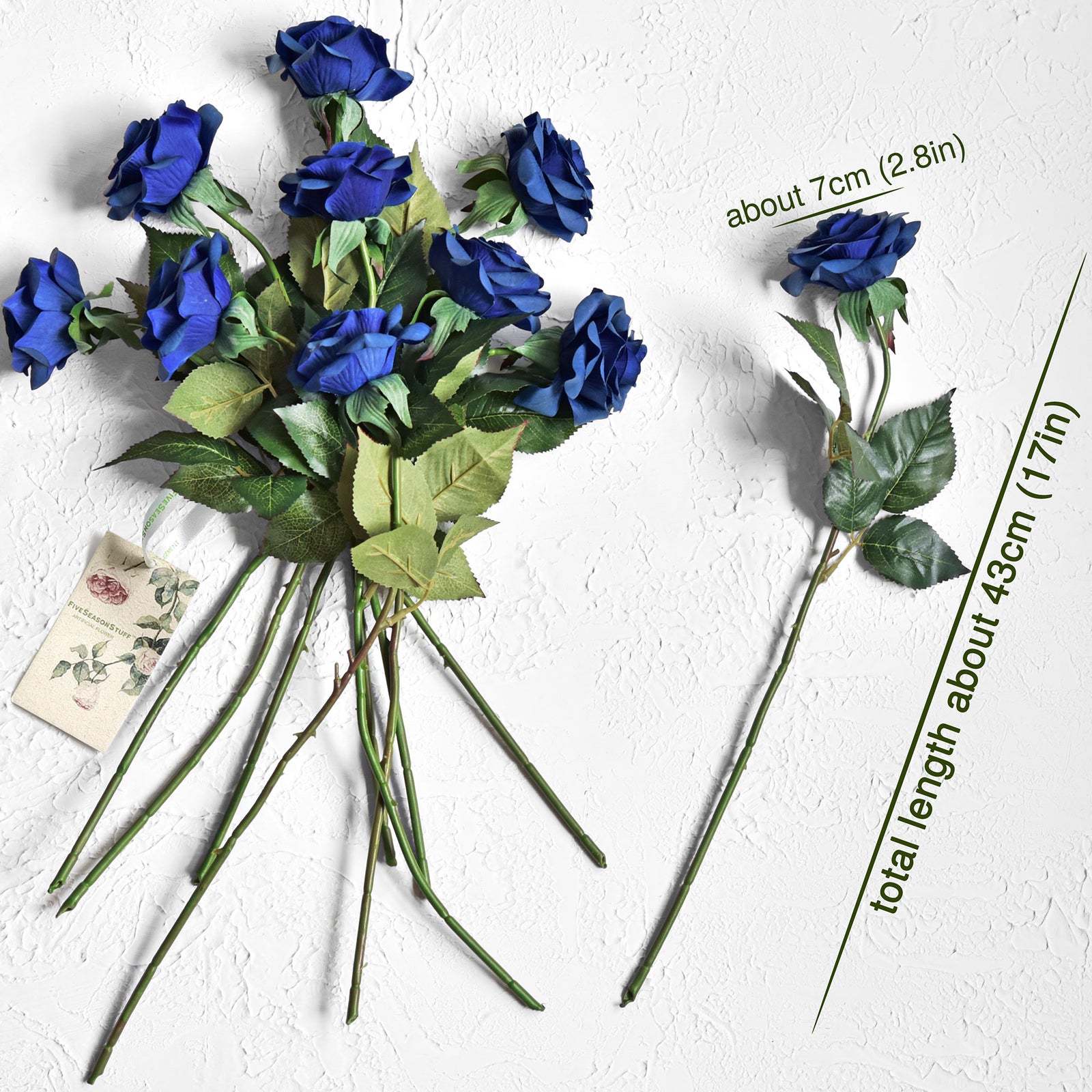Real Touch 10 Stems Royal Blue Silk Artificial Roses Flowers ‘Petals Feel and Look like Fresh Roses'
