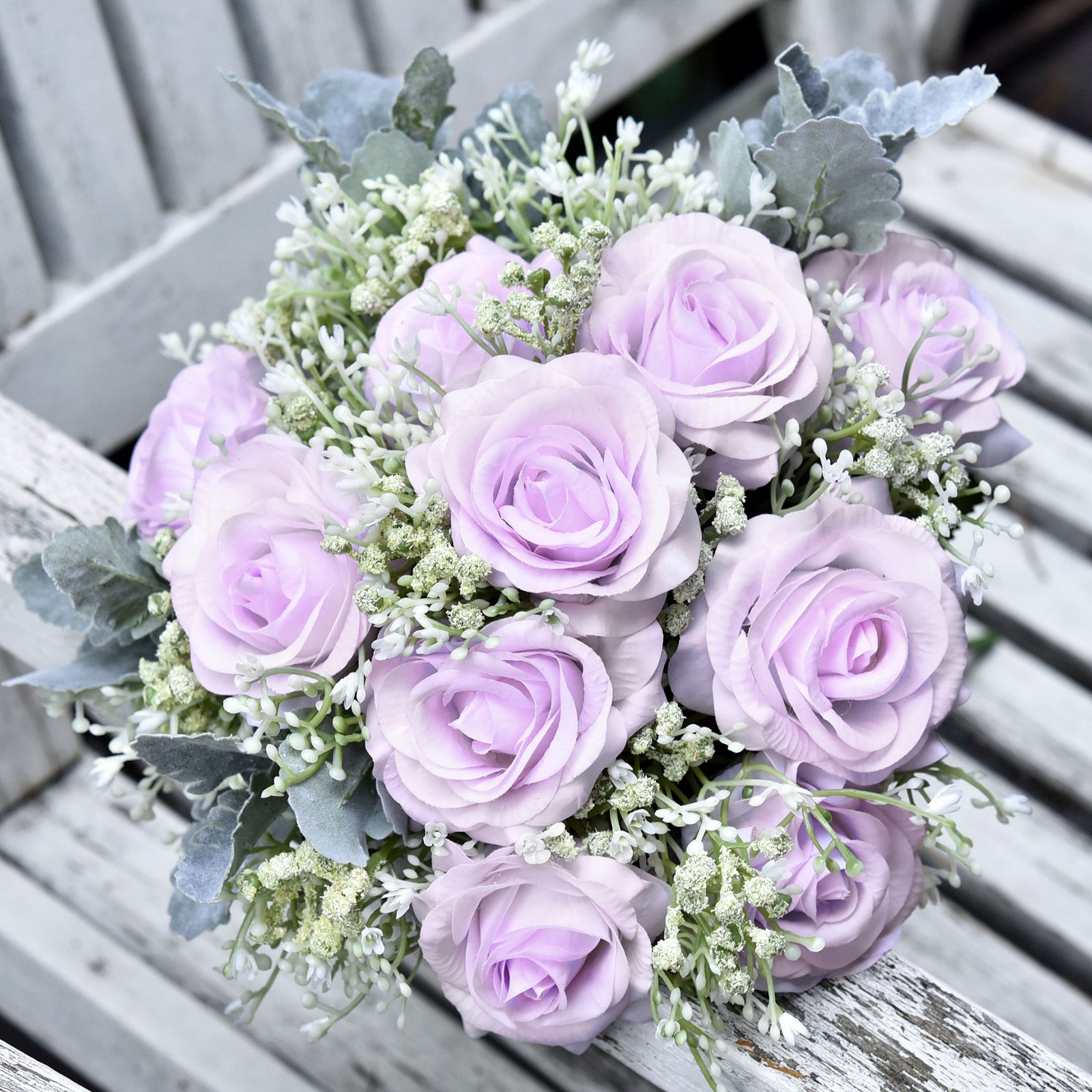 Real Touch 10 Stems "Pale Purple" Silk Artificial Roses Flowers ‘Petals Feel and Look like Fresh Roses'