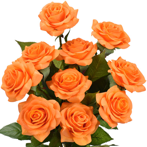 Real Touch 10 Stems Orange Silk Artificial Roses Flowers ‘Petals Feel and Look like Fresh Roses'