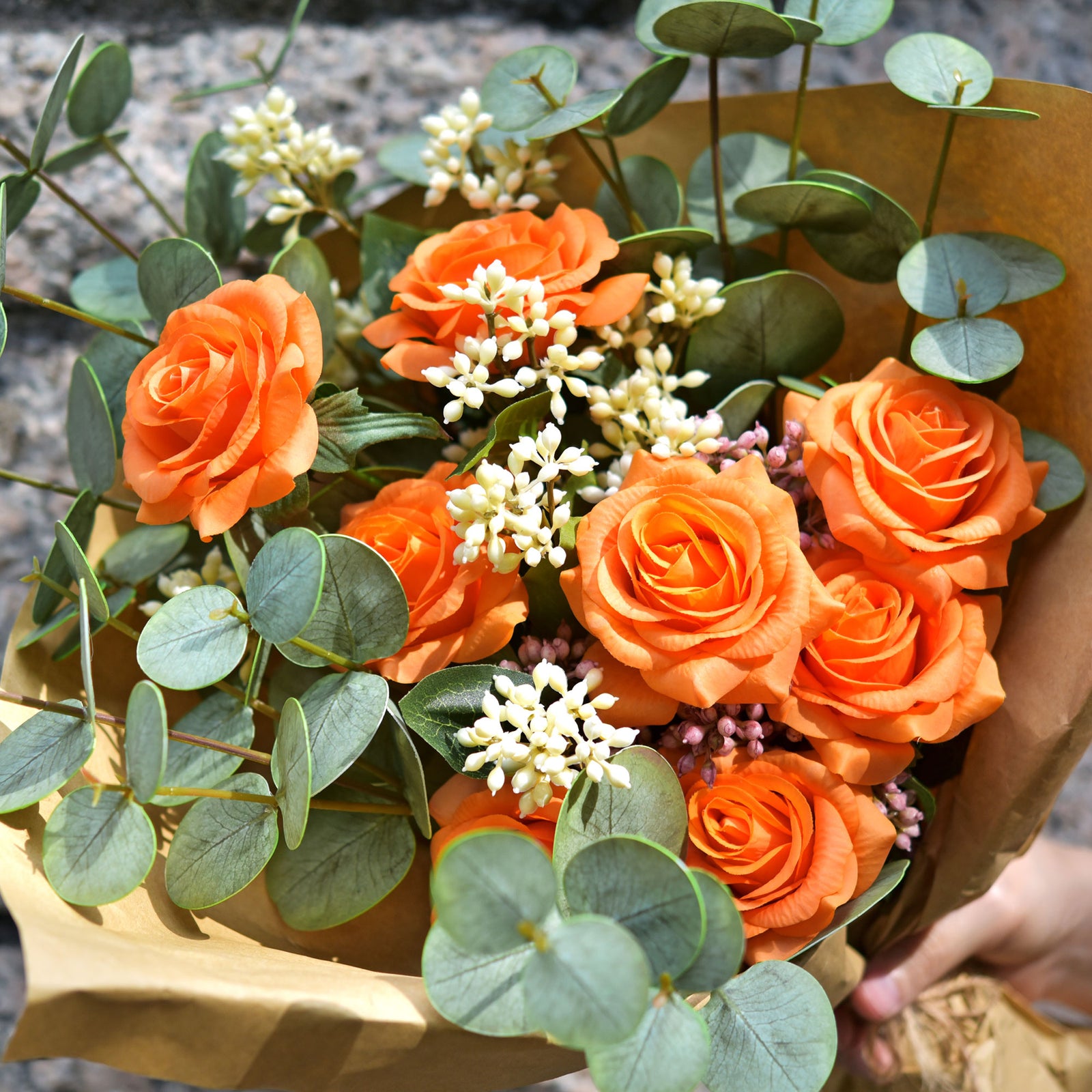 Real Touch 10 Stems Orange Silk Artificial Roses Flowers ‘Petals Feel and Look like Fresh Roses'
